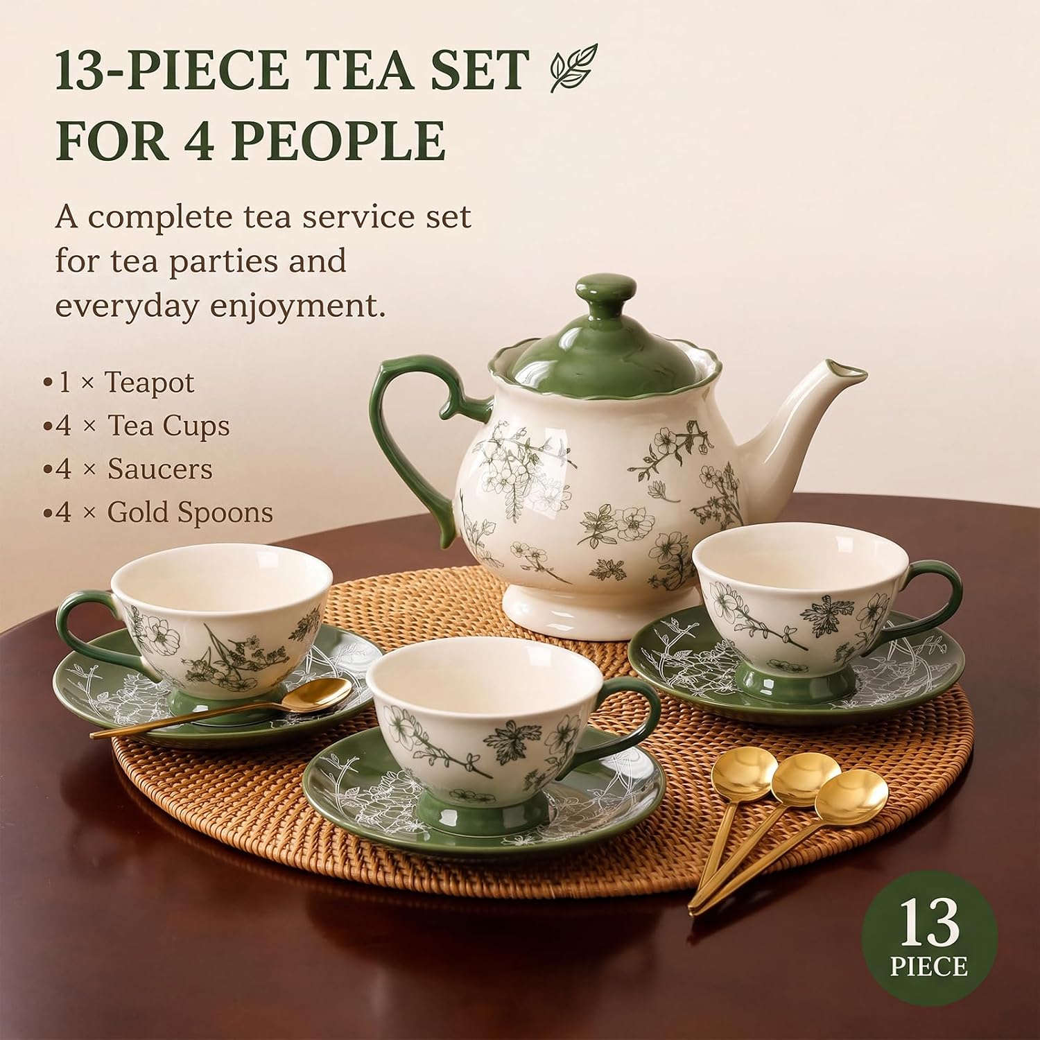 13-Piece Vintage Green Floral  - đánh giá và giá Vintage Collectible Spoons